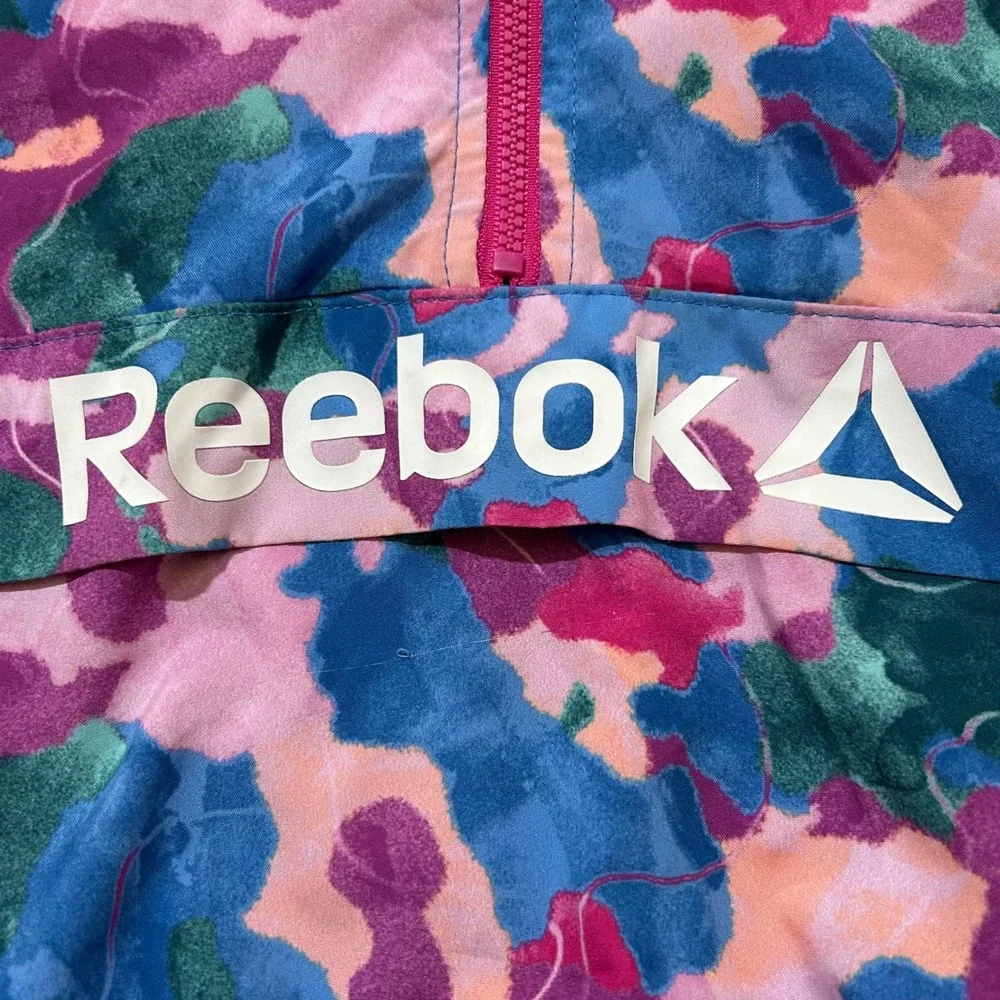 Reebok Girls 6/6X Hooded Half Zip Windbreaker Jacket Pink Abstract Mesh Lined